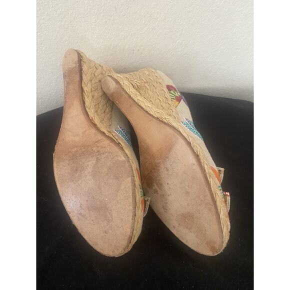 Stuart Weitzman shoes peep toe canvas floral espadrilles size 11 M - Picture 7 of 7